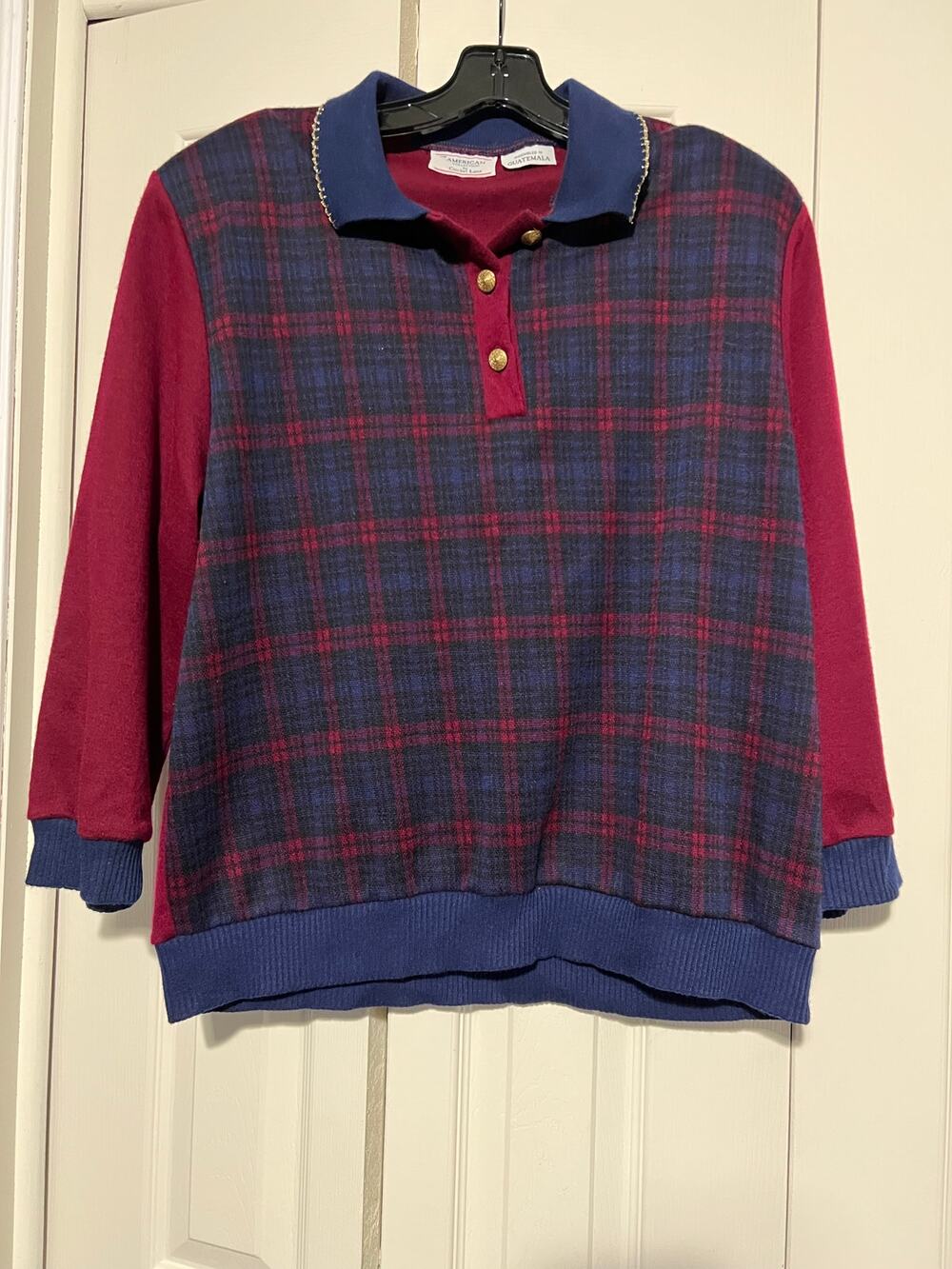 Vintage American Collection XL Plaid Collared Pullover Sweatshirt Womens EUC